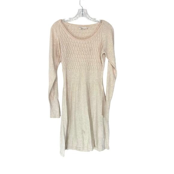 Prana Zora Cable Knit Cream Crew Neck Granola Girl Sweater Dress Size Small - Picture 2 of 14